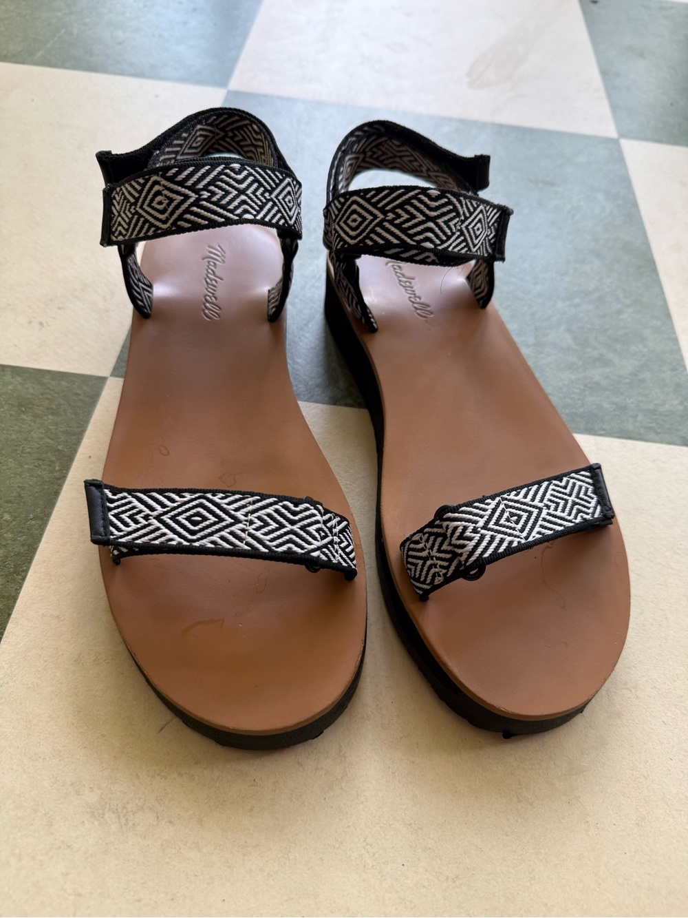 Madewell Black & White Geometric Strap Sandals